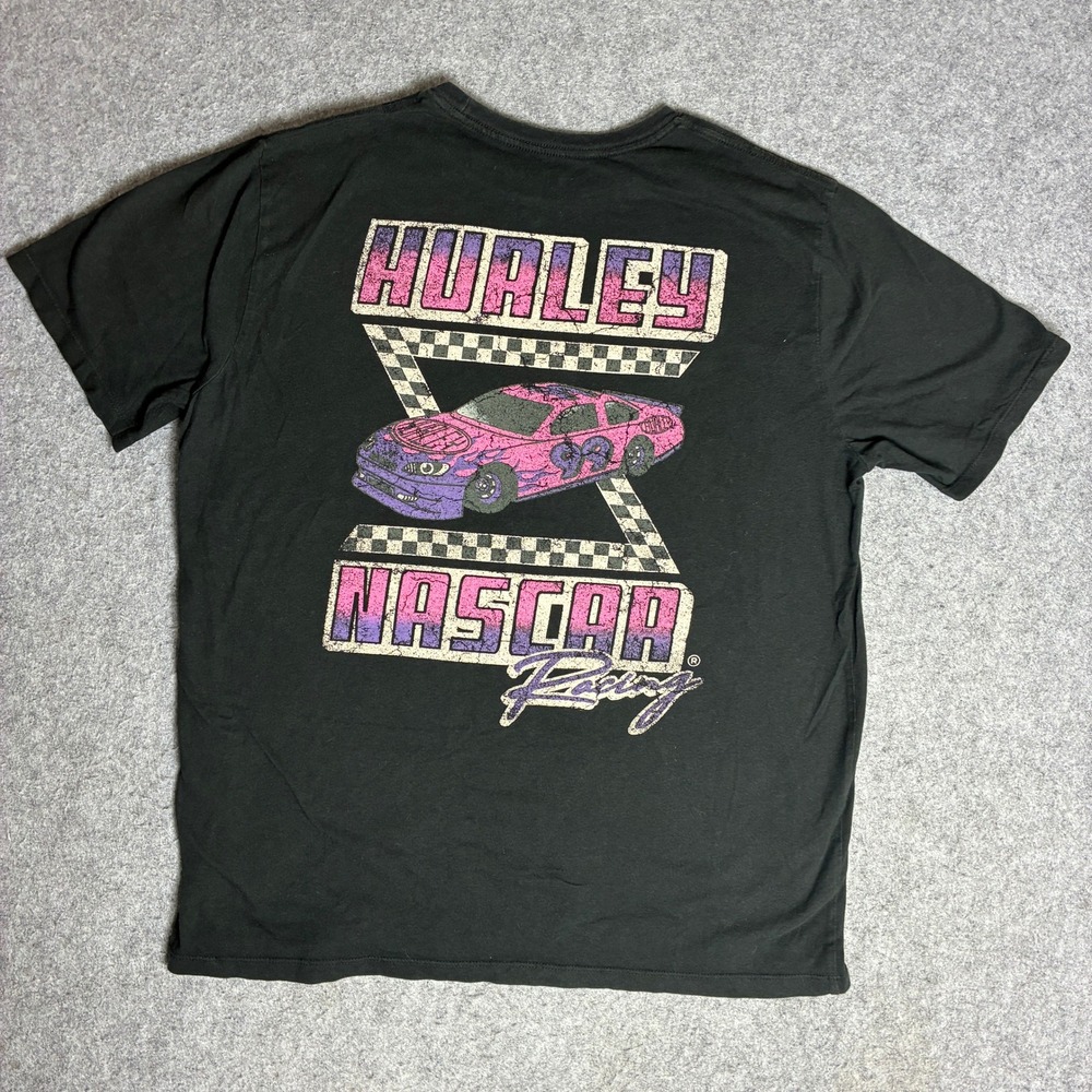 Hurley NASCAR Racing Graphic T-Shirt Mens Large Black Pink Car Everyday Tee